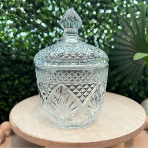 Vintage Anchor Hocking | Wexford Diamond | Cut Glass Lidded Sugar Dish Bowl
